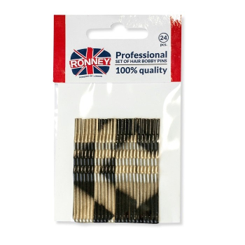 RONNEY Profesjonalne wsuwki do włosów długie, złoto - czarne 24 szt.